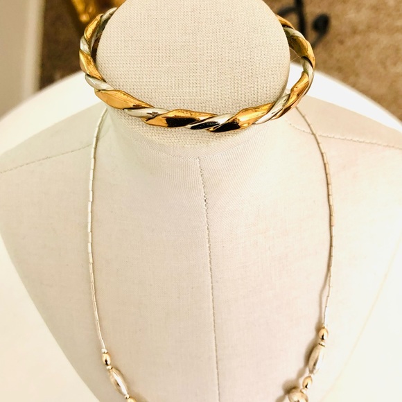 Vintage Silver Necklace and Twisted Bracelet Cuff - Picture 3 of 11